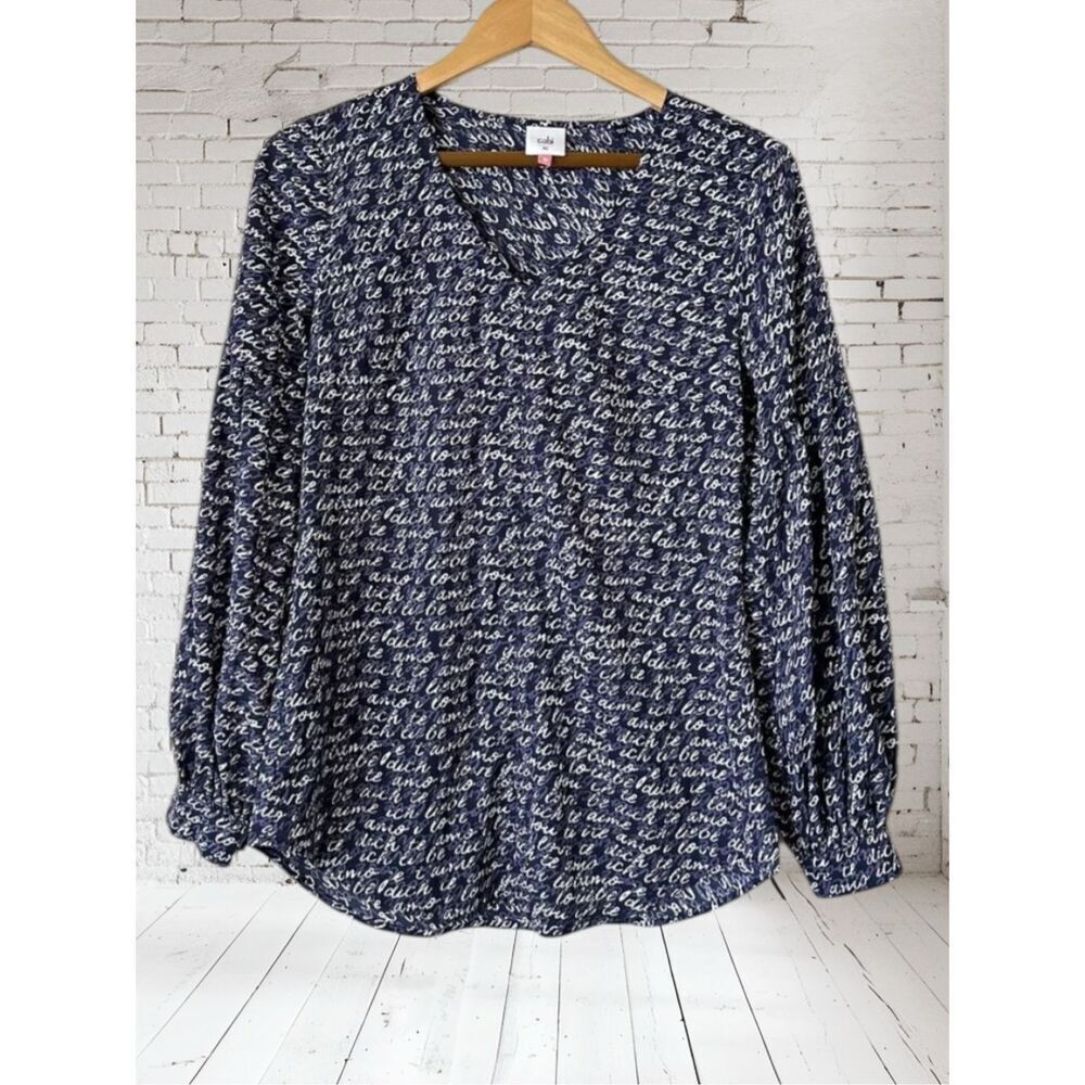 Cabi Long Sleeve Pull On Crepe Love‎ Shirt Sz S Blue VNeck